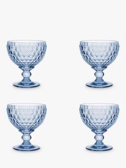 Villeroy & Boch Boston Stemmed Champagne Coupe Glass/ Dessert Bowl, Set of 4, 250ml, Blue