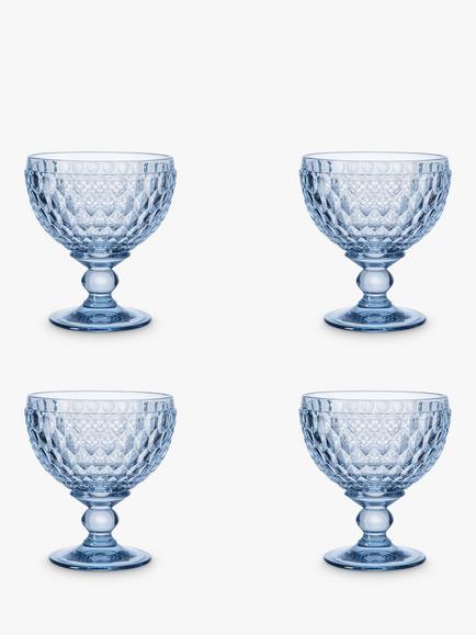 Villeroy & Boch Boston Stemmed Champagne Coupe Glass/ Dessert Bowl, Set of 4, 250ml, Blue