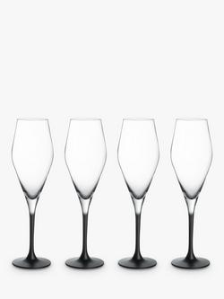 Villeroy & Boch Manufacture Rock Champagne Glass Flute, Set of 4, 120ml, Clear/Black, Clear/Black