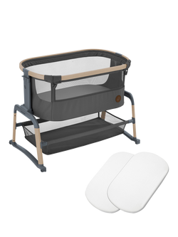 Maxi-Cosi Iora Air Bedside Crib and Bedsheet Bundle, Graphite