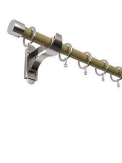 John Lewis Wooden Curtain Pole with Metal Finial, Dia.28mm, Light Oak/Nickel