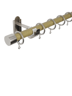 John Lewis Wooden Curtain Pole with Metal Finial, Dia.28mm - view 2, Light Oak/Nickel