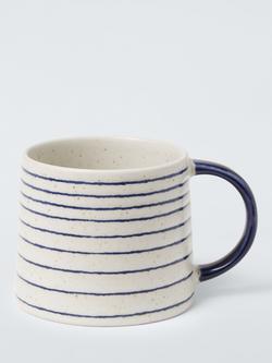 John Lewis Horizontal Stripe Stoneware Mug, 320ml, Blue/White, Blue/White