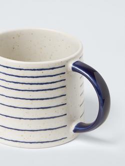 John Lewis Horizontal Stripe Stoneware Mug, 320ml, Blue/White - view 2, Blue/White