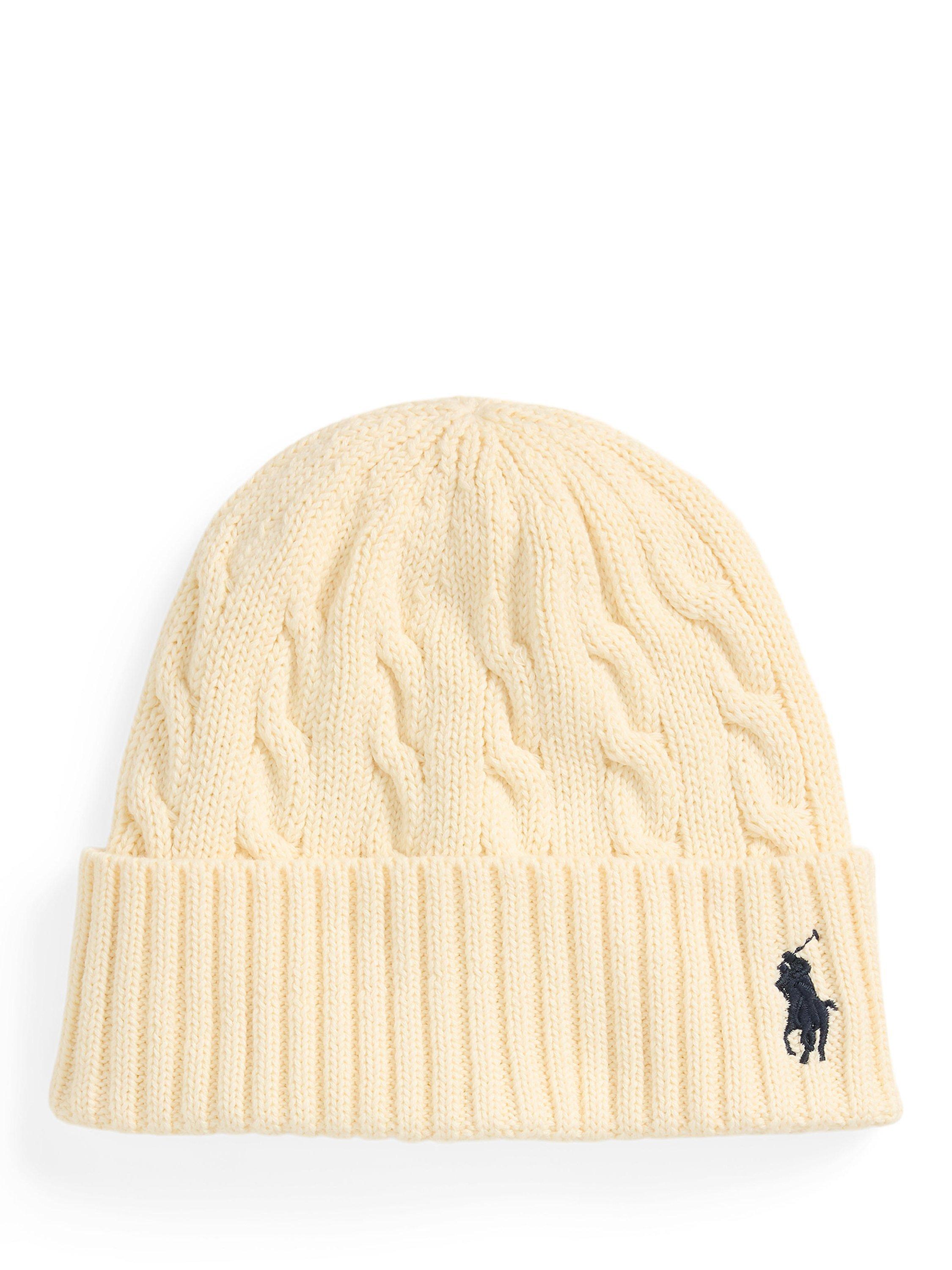 Product image 1 of 2, which shows Polo Ralph Lauren Cotton Cable Knit Beanie Hat, Cream