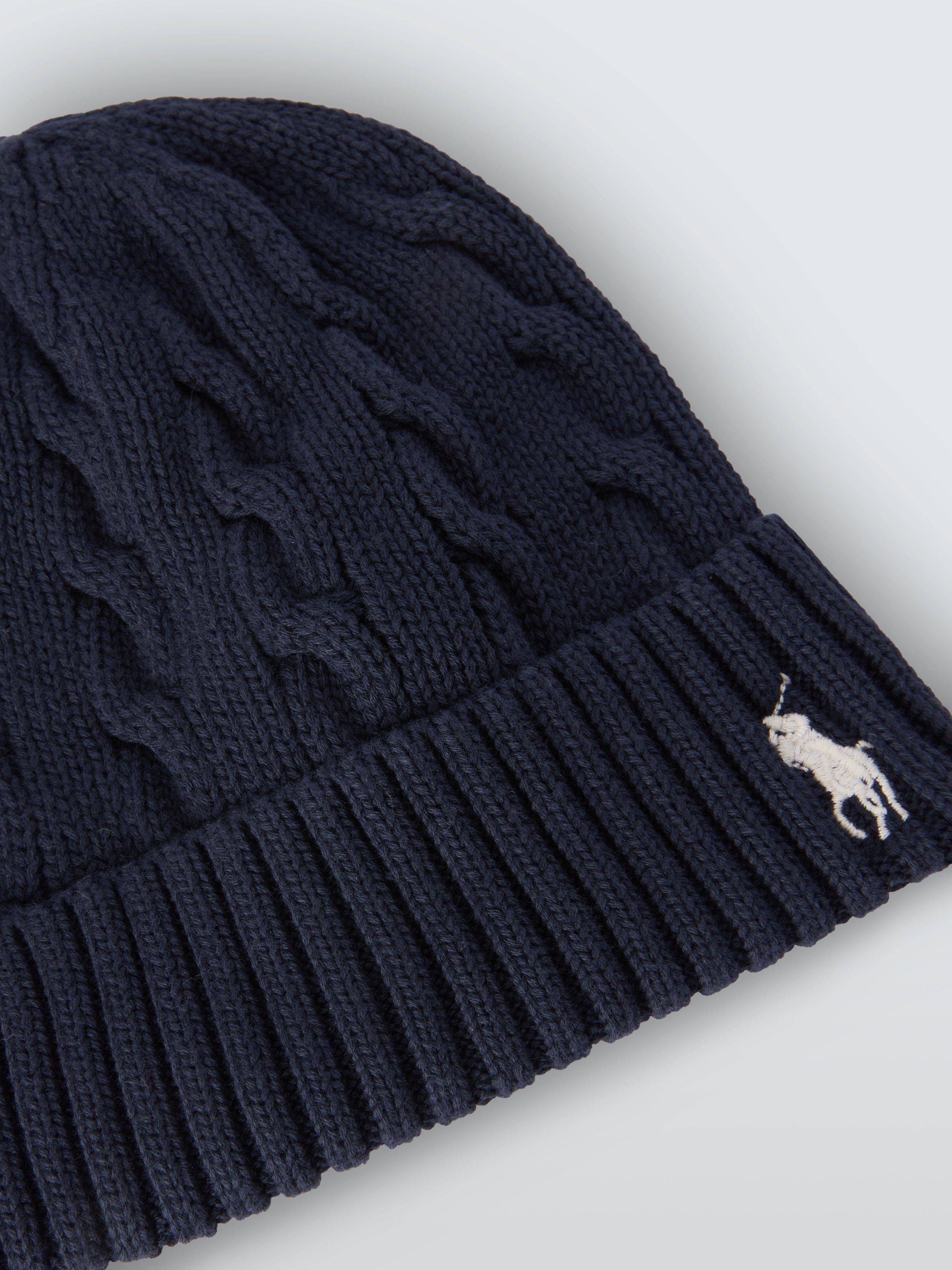 Product image 2 of 2, which shows Polo Ralph Lauren Logo Cable Knit Beanie Hat, Hunter Navy
