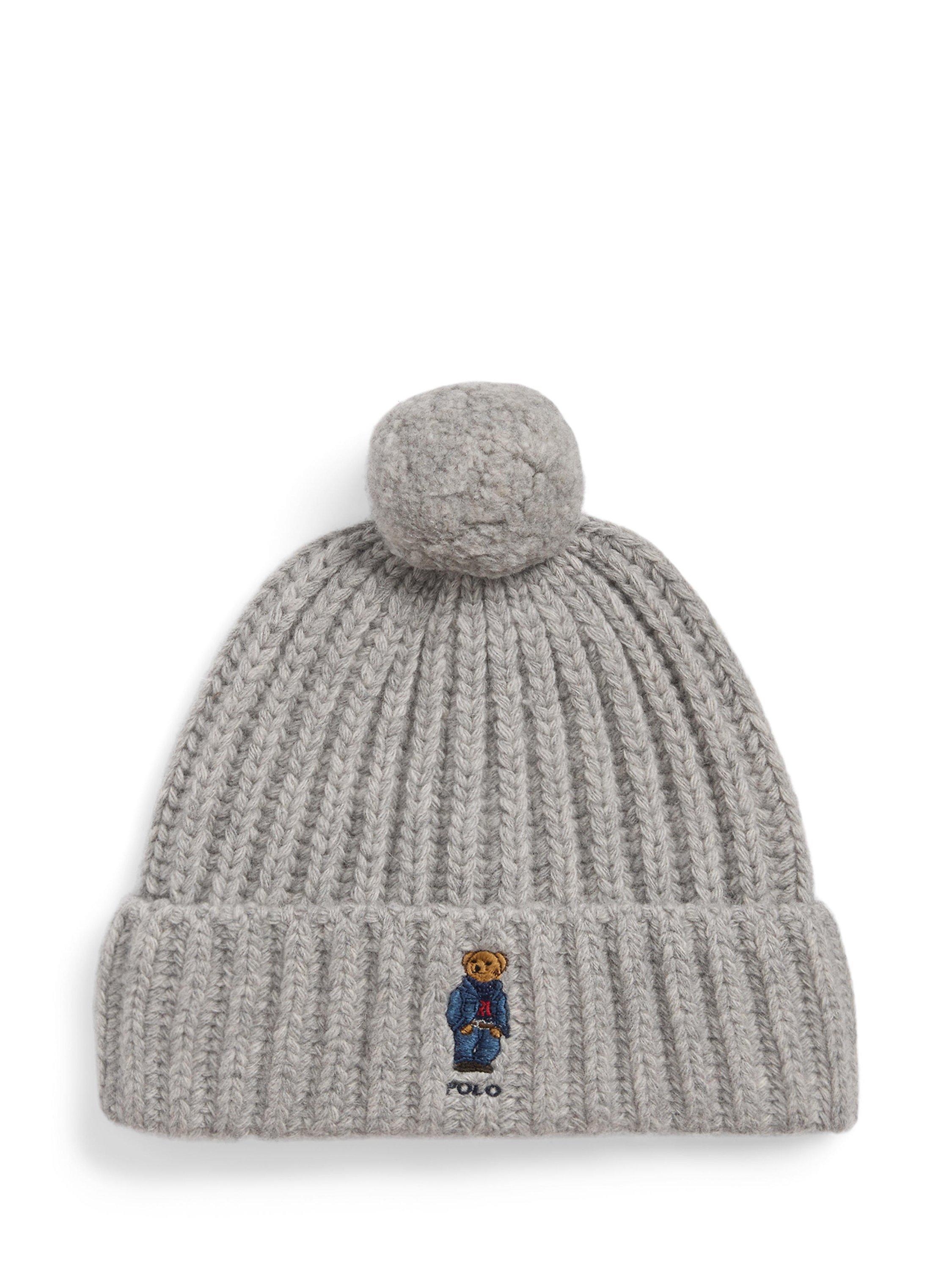 Polo Ralph Lauren Bear Wool Blend Bobble Hat Andover Heather