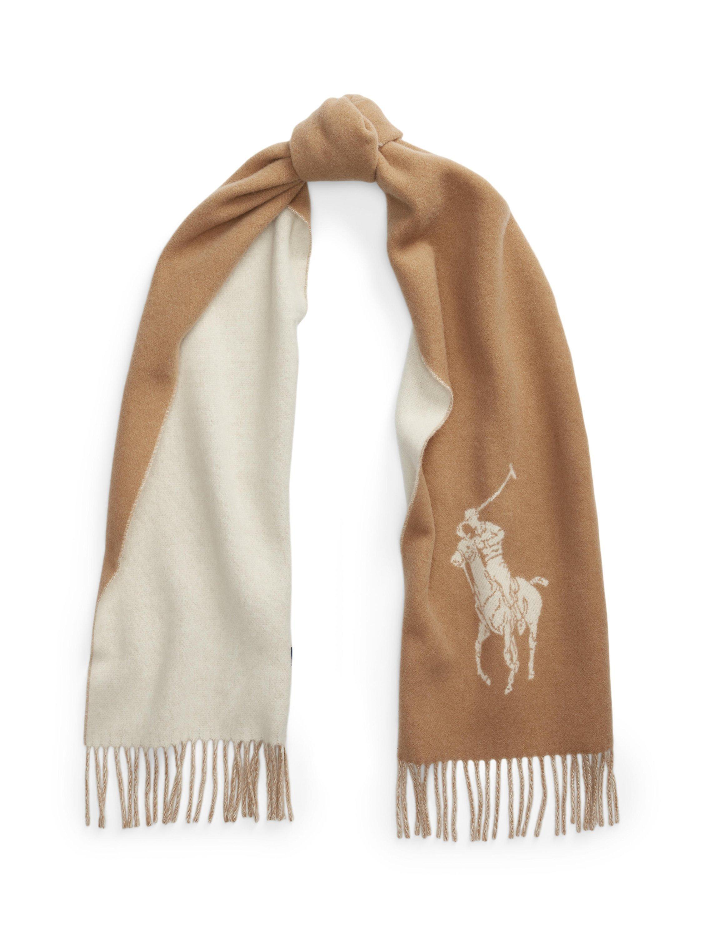 Product image 1 of 4, which shows Polo Ralph Lauren Pony Wool Scarf, Camel/Cream