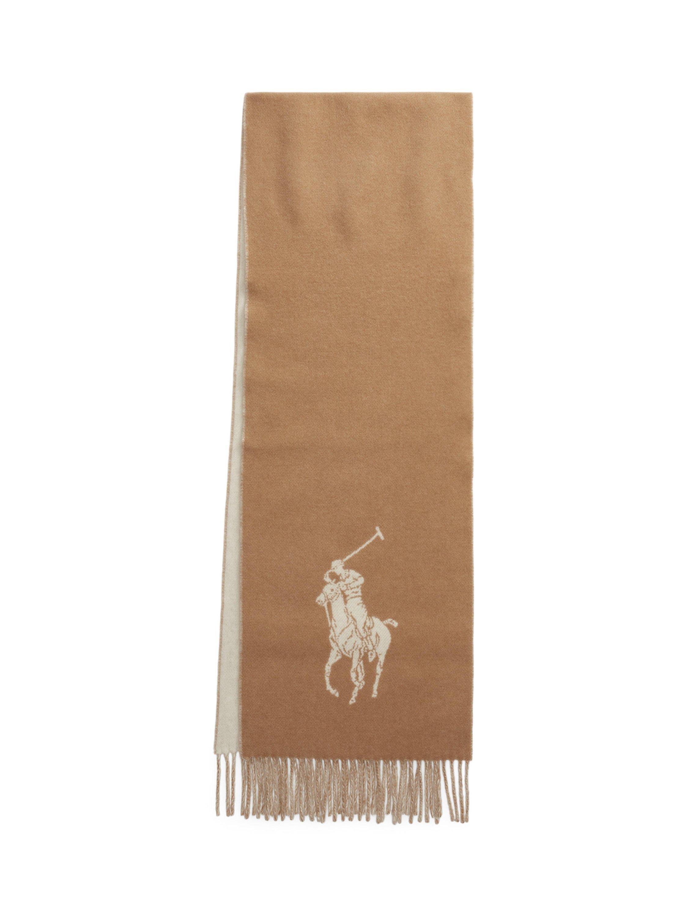 Product image 2 of 4, which shows Polo Ralph Lauren Pony Wool Scarf, Camel/Cream