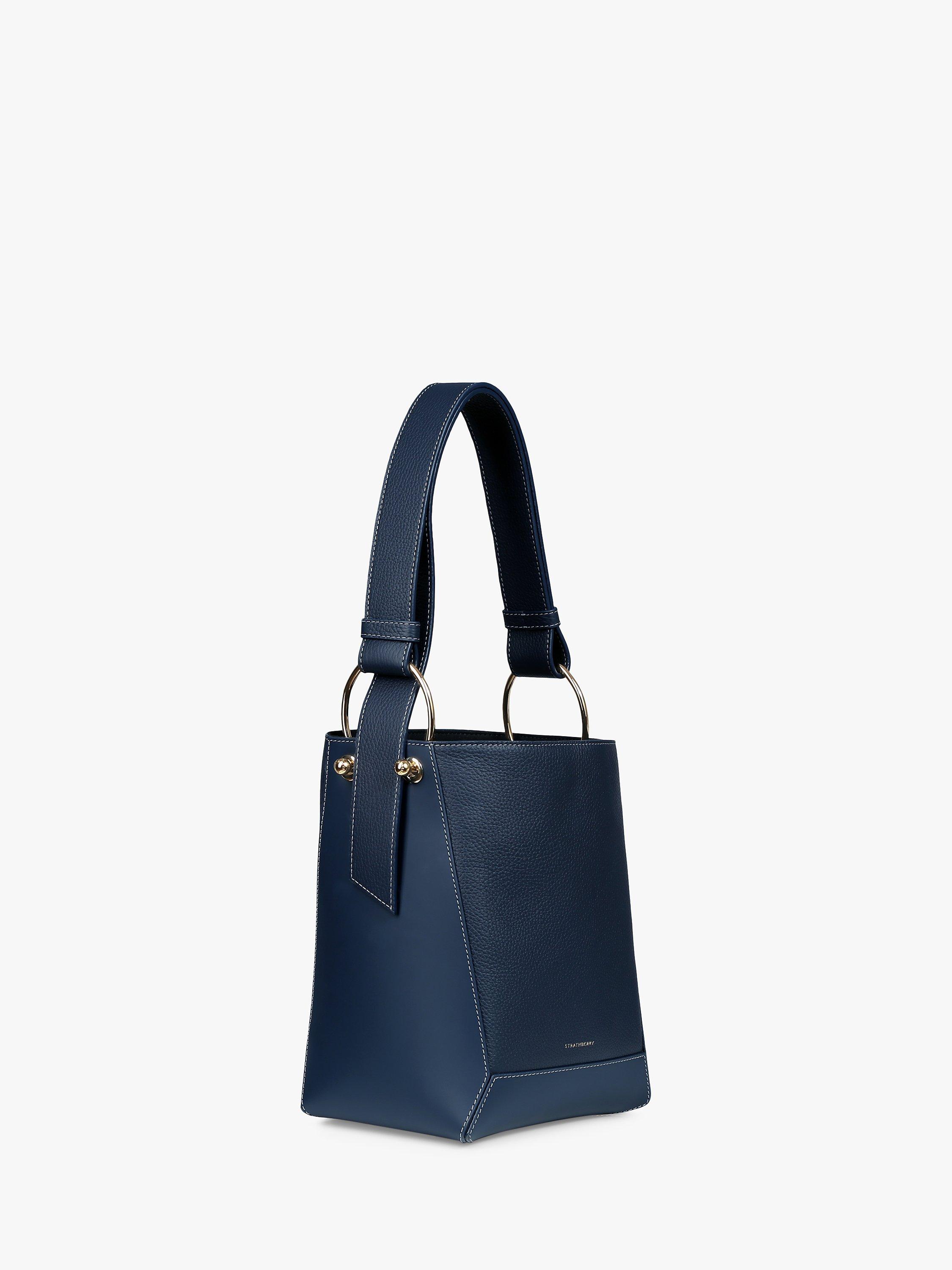 Product image 2 of 3, which shows Strathberry Lana Leather Midi Bucket Bag, Navy/Grey Stitch