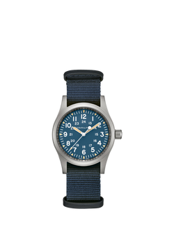 Hamilton H69439940 Unisex Khaki Field Mechanical Fabric Strap Watch, Blue, Blue