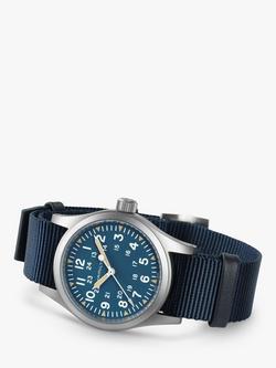 Hamilton H69439940 Unisex Khaki Field Mechanical Fabric Strap Watch, Blue - view 2, Blue