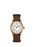 Hamilton H69459510 Unisex Khaki Field Mechanical Bronze Leather Strap Watch, Brown/White