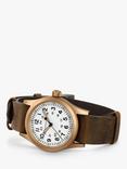 Hamilton H69459510 Unisex Khaki Field Mechanical Bronze Leather Strap Watch, Brown/White