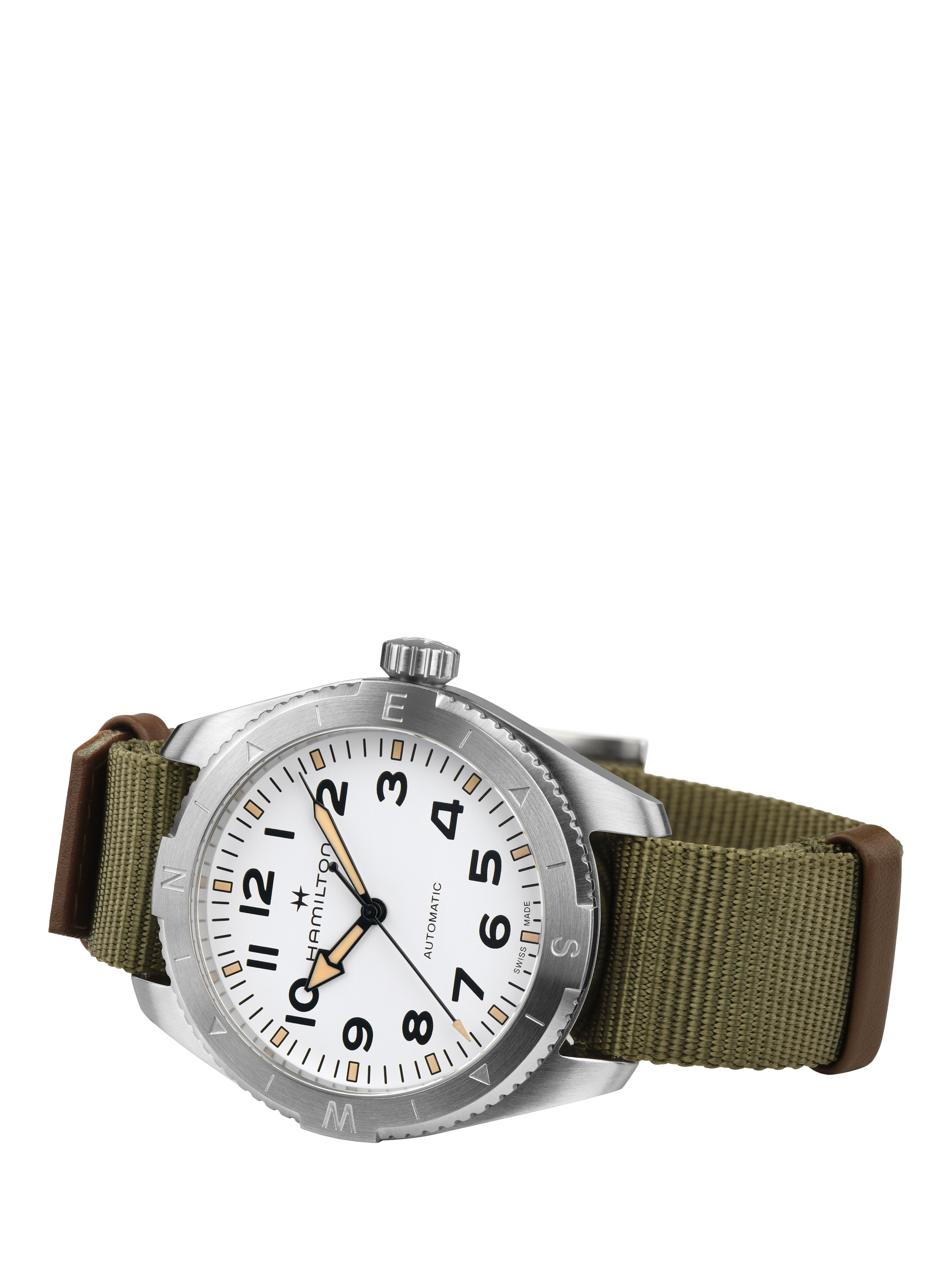 Product image 2 of 4, which shows Hamilton H70315910 Men's Arabic Numerals Fabric Strap Watch, Green/White