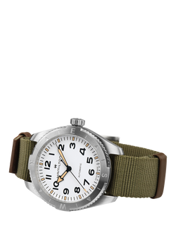 Hamilton H70315910 Men's Arabic Numerals Fabric Strap Watch, Green/White - view 2, Green/White