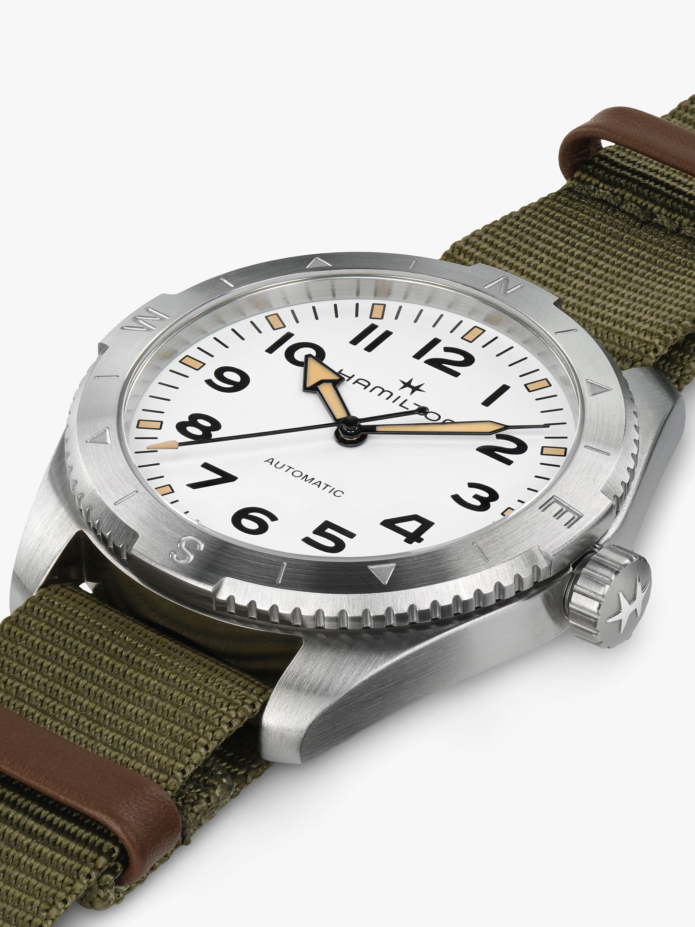 Product image 3 of 4, which shows Hamilton H70315910 Men's Arabic Numerals Fabric Strap Watch, Green/White