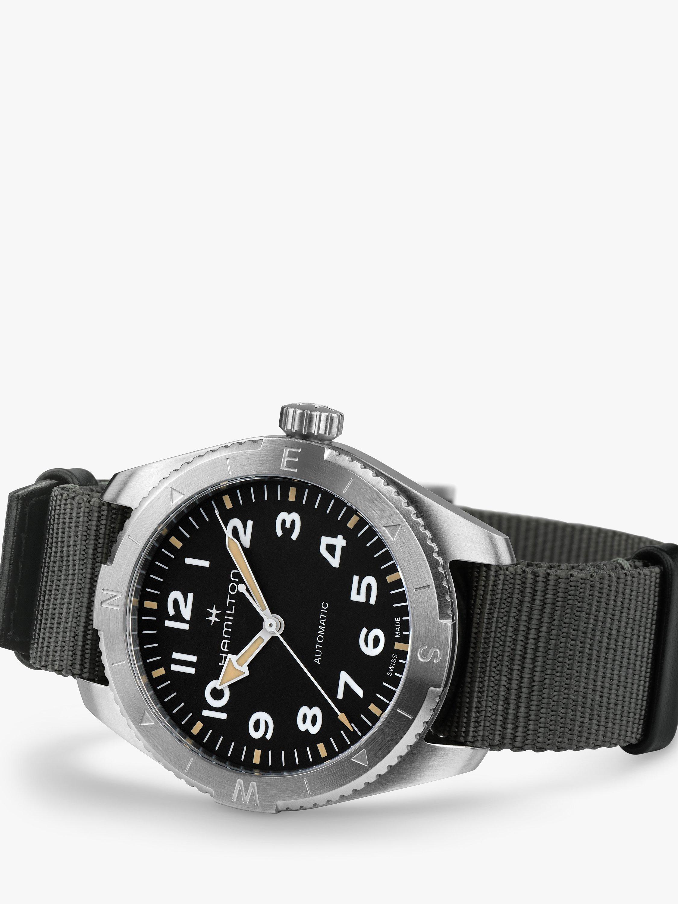 Product image 2 of 3, which shows Hamilton H70315930 Men's Arabic Numerals Fabric Strap Watch, Grey/Black