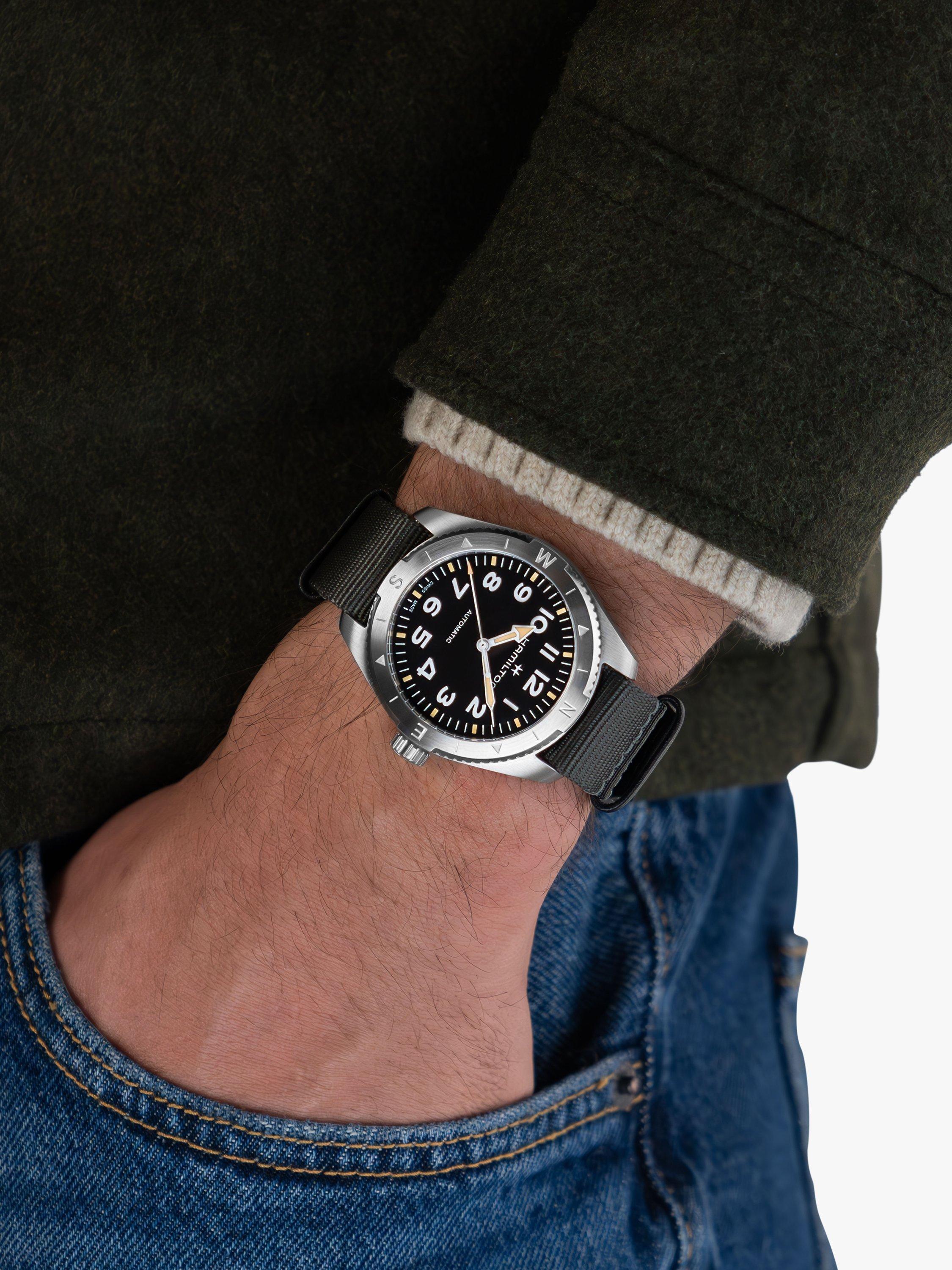 Product image 3 of 3, which shows Hamilton H70315930 Men's Arabic Numerals Fabric Strap Watch, Grey/Black