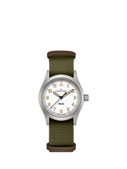 Hamilton H69401910 Unisex Khaki Field Quartz Fabric Strap Watch, Green/White, Green/White