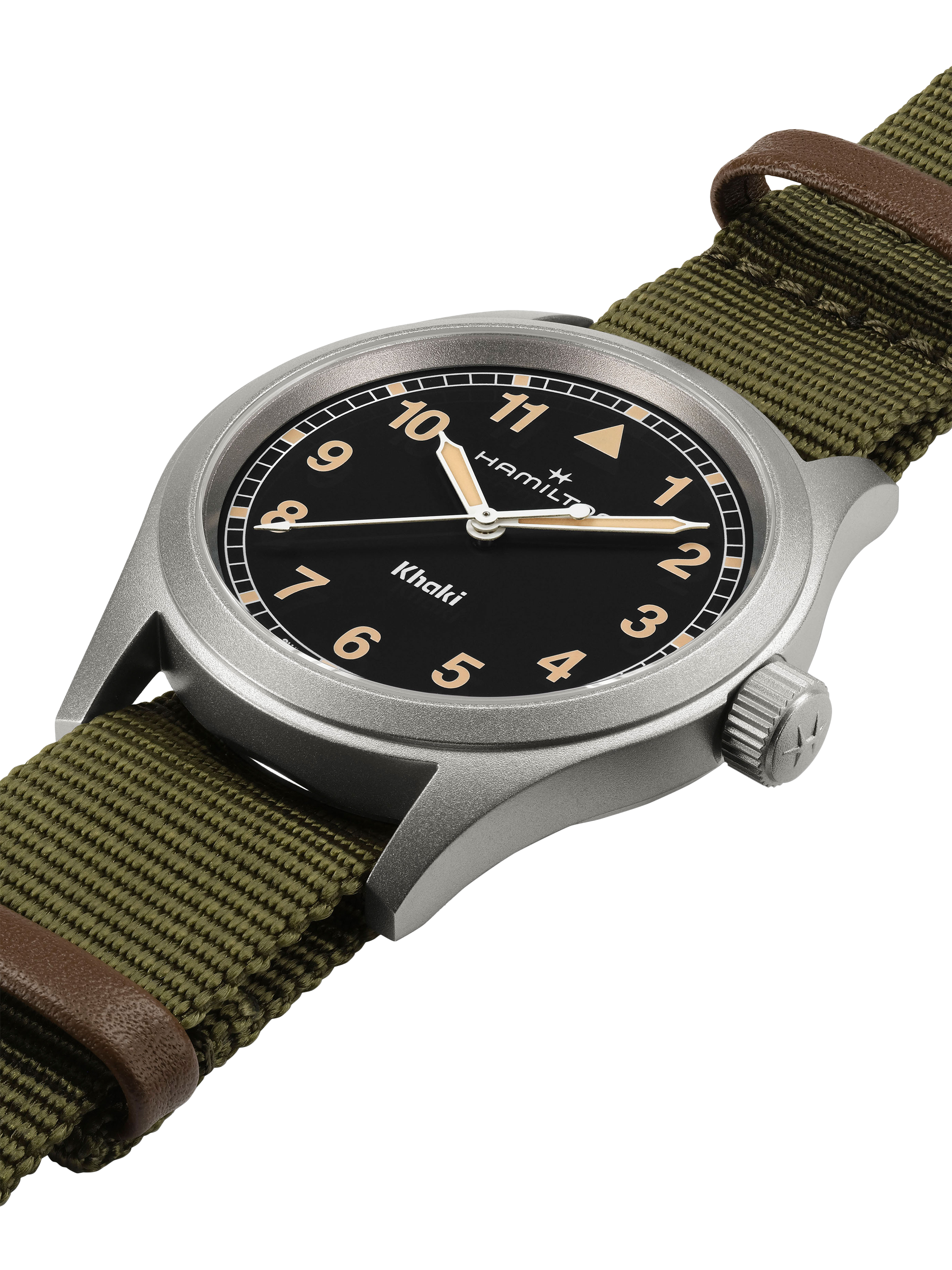 Product image 2 of 4, which shows Hamilton Unisex Khaki Field Quartz Fabric Strap Watch, Green H69401930