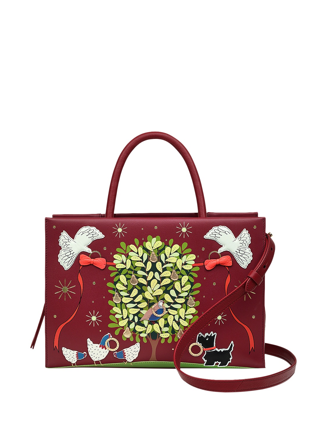 Radley 12 Days of Christmas Leather Zip Top Multiway Bag Red Multi