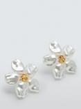 John Lewis Faux Pearl Petal Flower Stud Earrings, Silver/Gold