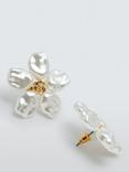 John Lewis Faux Pearl Petal Flower Stud Earrings, Silver/Gold