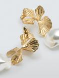 John Lewis Irregular Flower Petal Stud Faux Pearl Drop Earrings, Gold