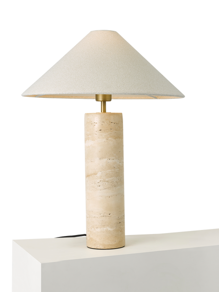 John Lewis Travertine Column Table Lamp, Brass, Travertine