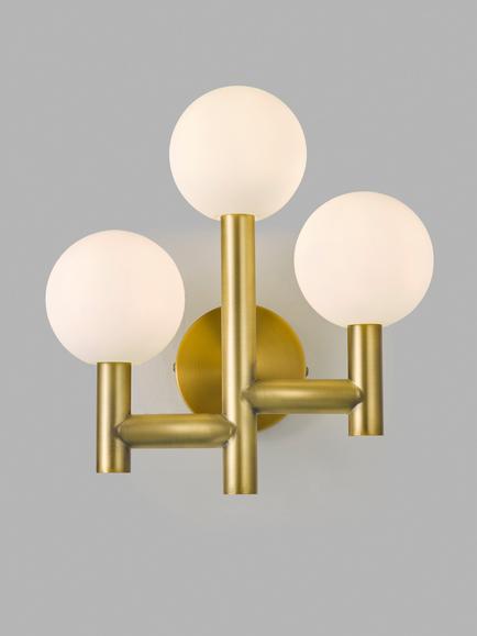 John Lewis Modern 3 Arm Wall Light, Matt Gold, Matt Gold