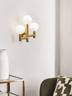 John Lewis Modern 3 Arm Wall Light, Matt Gold - view 2, Matt Gold