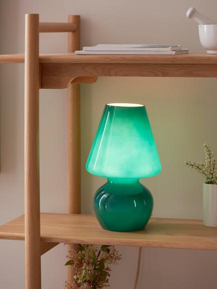 John Lewis Retro Glass Mushroom Table Lamp - view 2, Petrol