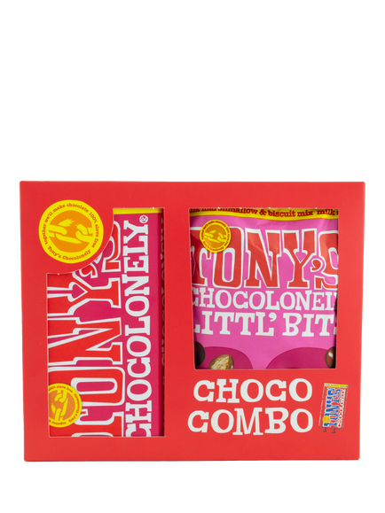 Tony's Chocolonely Choco Combo Gift Pack - Littl' Bits Milk Chocolate Caramel & Biscuit Bar and Milk Marshmallow & Biscuit Mix Duo, 280g, Multi Multi