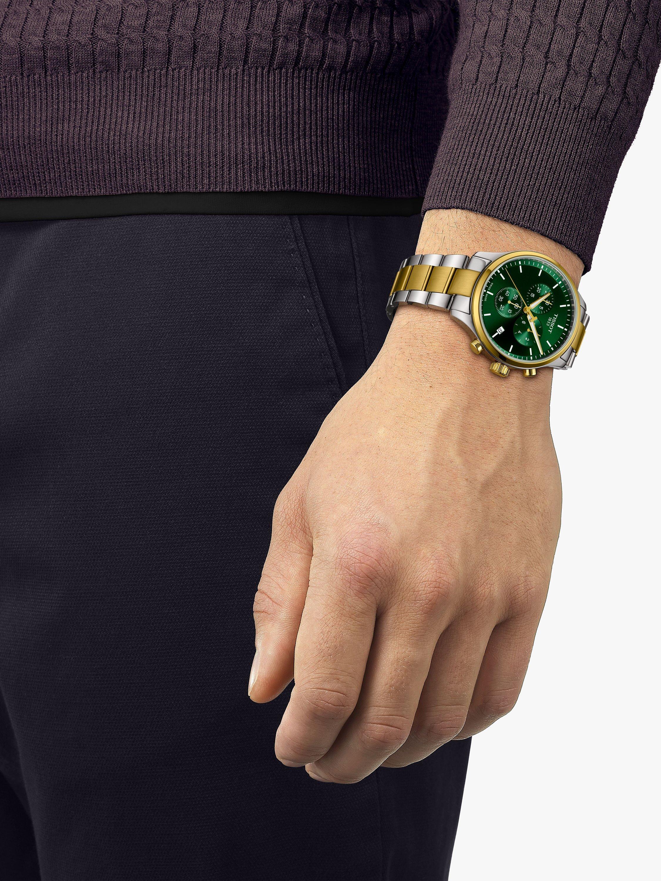 Product image 2 of 4, which shows Tissot T1166172209100 Men's Chrono XL Date Metal Strap Watch, Multi/Green