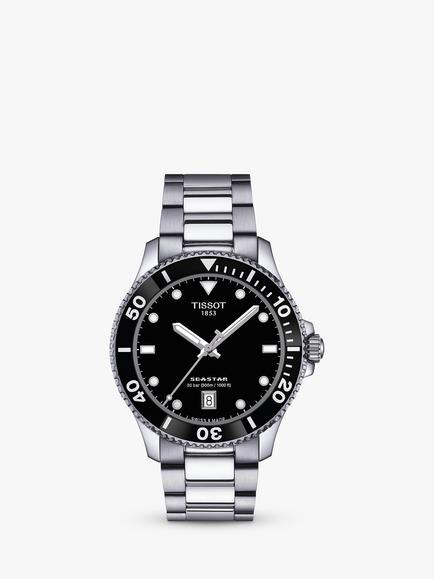 Tissot T1204101105100 Men's Seastar 1000 Quartz Date Bracelet Strap Watch, Silver/Black, Silver/Black