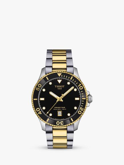 Tissot T1204102205100 Men's Seastar 1000 Quartz Metal Strap Watch, Multi/Black, Multi/Black