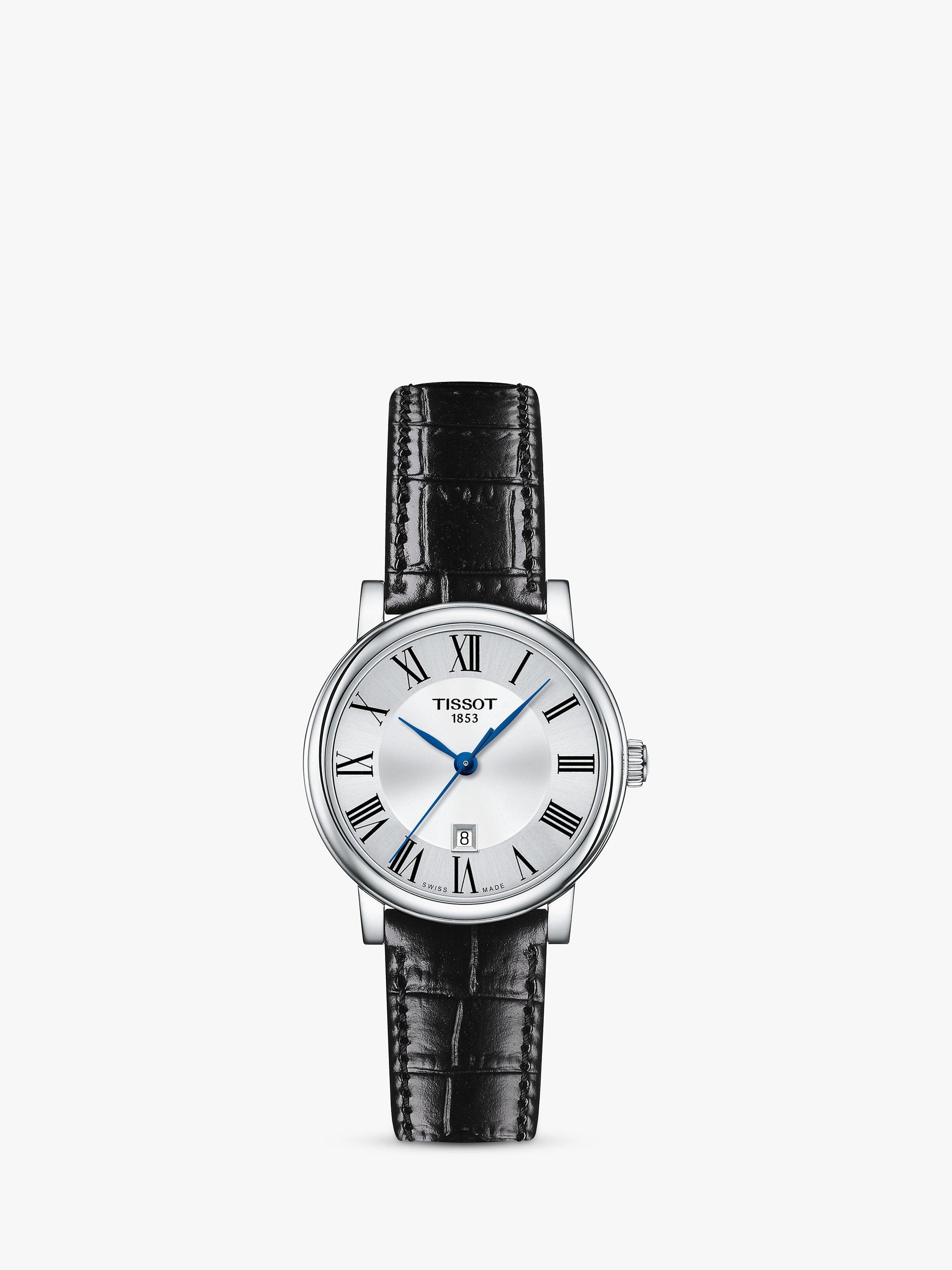 Product image 1 of 1, which shows Tissot T1222101603300 Women's Carson Date Leather Strap Watch, Black/Silver