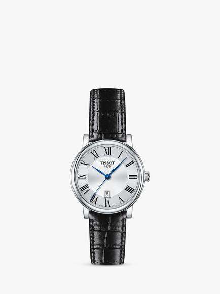 Tissot T1222101603300 Women's Carson Date Leather Strap Watch, Black/Silver, Black/Silver