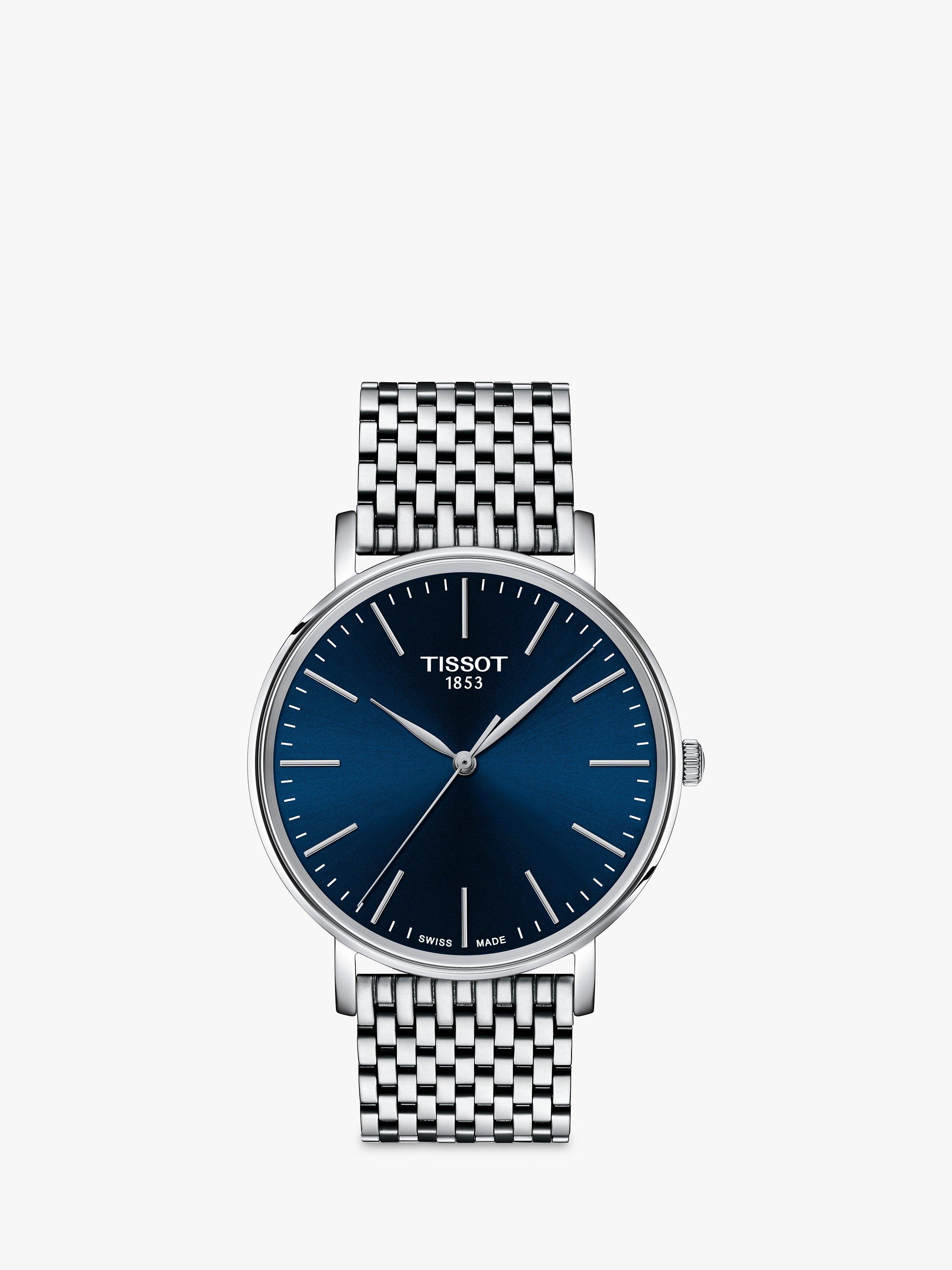 Product image 1 of 4, which shows Tissot T1434101104100 Men's Everytime Metal Strap Watch, Silver/Blue