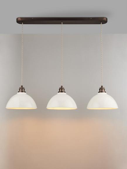 John Lewis Bourton Crackle Ceramic Over Diner 3 Pendant Ceiling Light, White, White