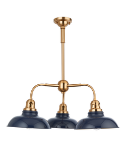 John Lewis Millhouse 3 Arm Pendant Ceiling Light, Blue - view 2, Blue