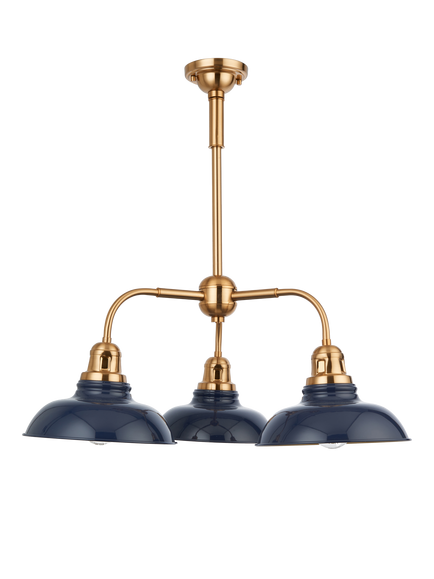 John Lewis Millhouse 3 Arm Pendant Ceiling Light, Blue - view 2, Blue