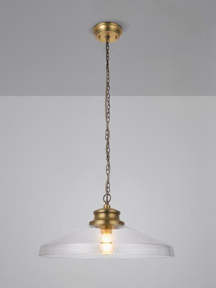John Lewis Tula Large Glass Pendant Ceiling Light, Clear & Brass
