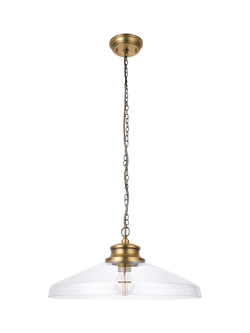John Lewis Tula Large Glass Pendant Ceiling Light - view 2, Clear & Brass
