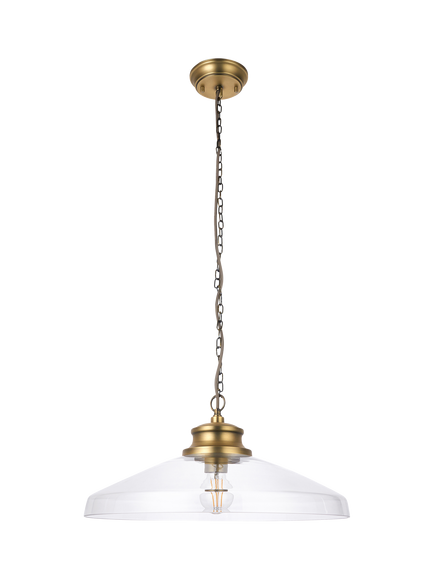 John Lewis Tula Large Glass Pendant Ceiling Light - view 2, Clear & Brass