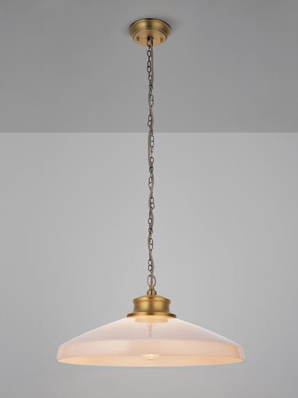 John Lewis Tula Large Glass Pendant Ceiling Light, White & Brass