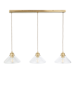 John Lewis Tula 3 Arm Over Diner Bar Ceiling Light - view 2, Clear & Brass