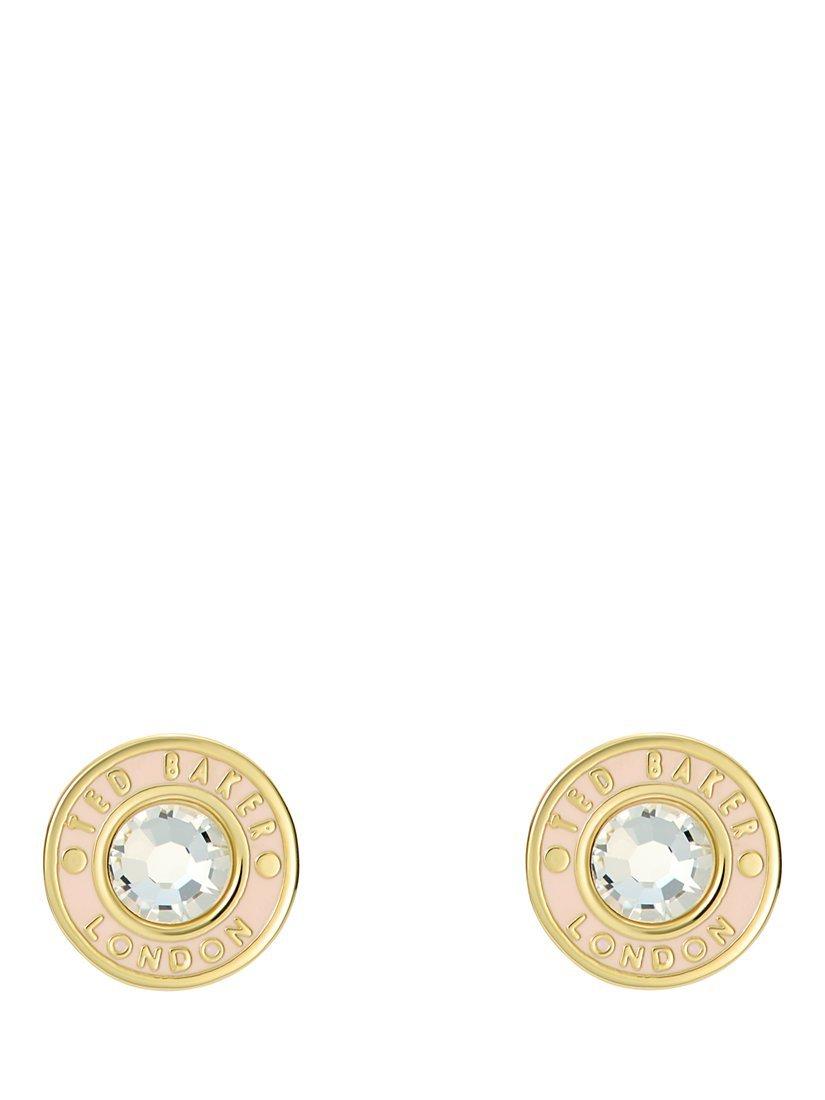 Product image 1 of 5, which shows Ted Baker Cherelle Crystal Button Stud Earrings, Gold/Pink