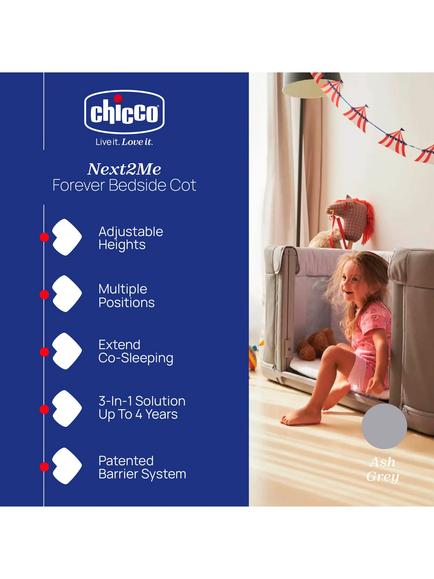 Chicco Next2Me Forever Cot, Ash Grey - view 2, Ash Grey